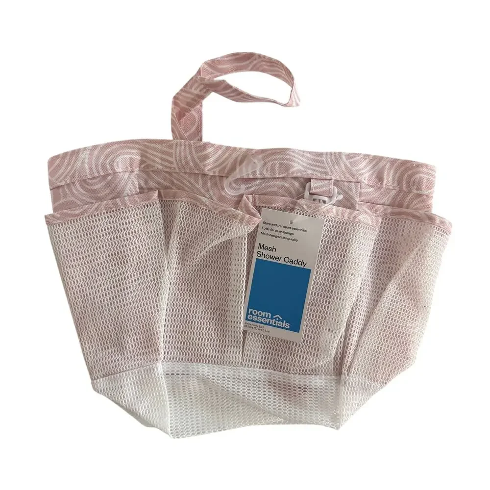 Room Essentials Pink White Mesh Shower Caddy Tote Bag NEW